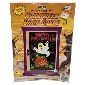 NEW Vintage 90s Halloween Light Up Door Cover Loomco Ghost Pumpkin NOS